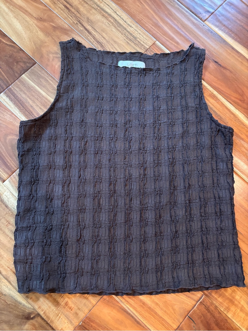 Loft Textured Ruffle Tank Top Deep Brown